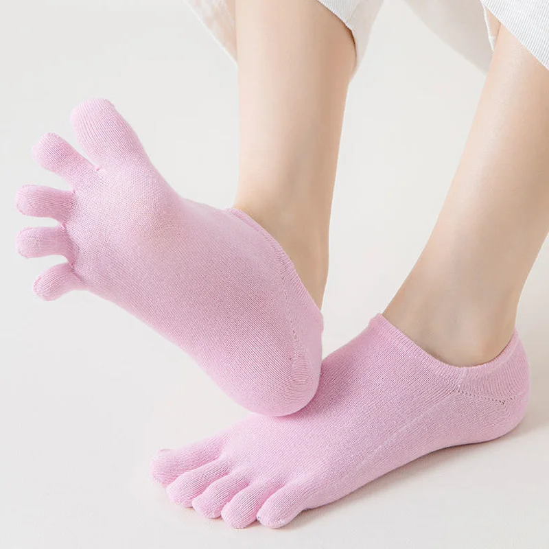 5 Pairs Summer Invisible Toe Socks Woman Girl Cotton Thin Solid Soft Shallow Mouth Breathable Deodorant No Show 5 Finger Socks