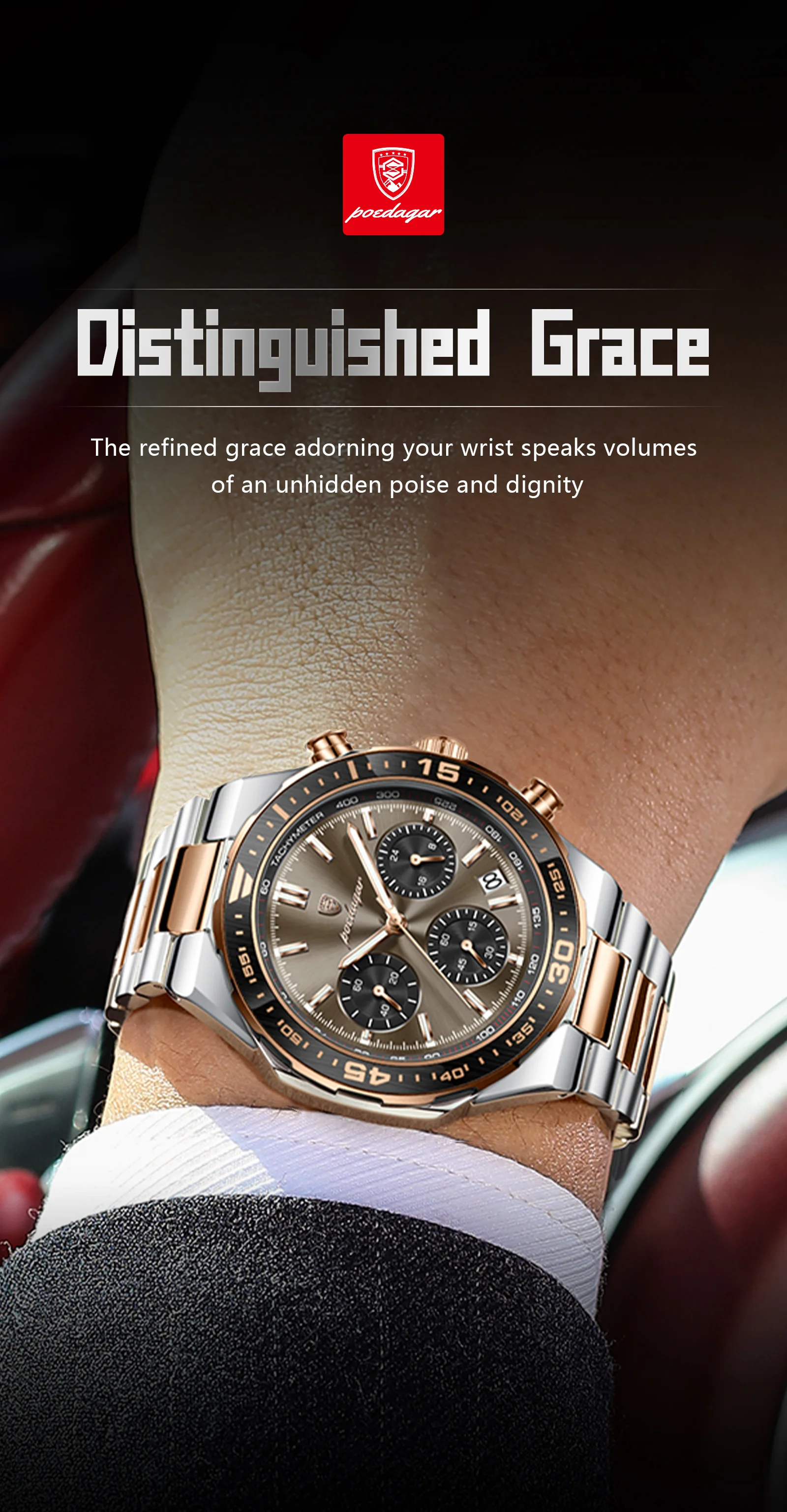 POEDAGAR Luxus Mode Herrenuhr Wasserdicht Leuchtend Quarz Sportuhr Datum Chronograph Business Herrenuhren Männliche Armbanduhr – Detail 4