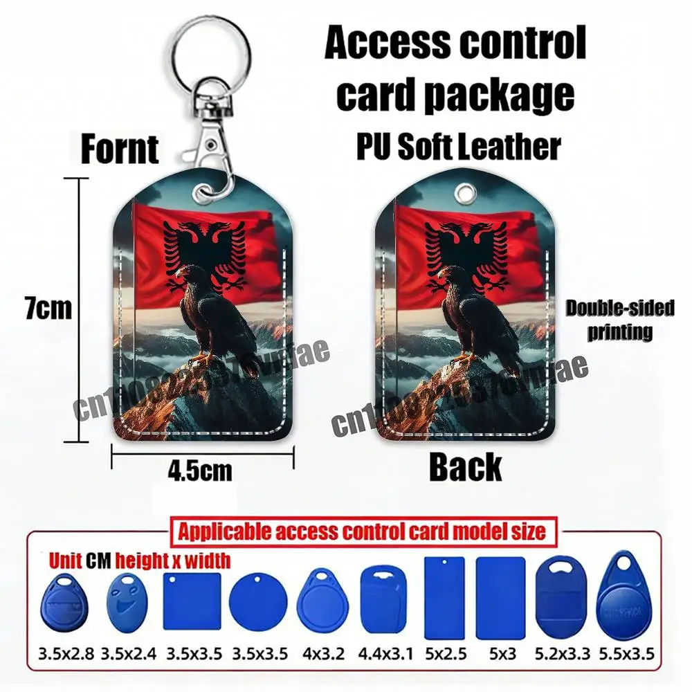 For Albania Albanian Illyrian Eagle Flag For AirTag Card Holder Cover ID Clips Credit Bank Access Electric Car Keychain - view 3