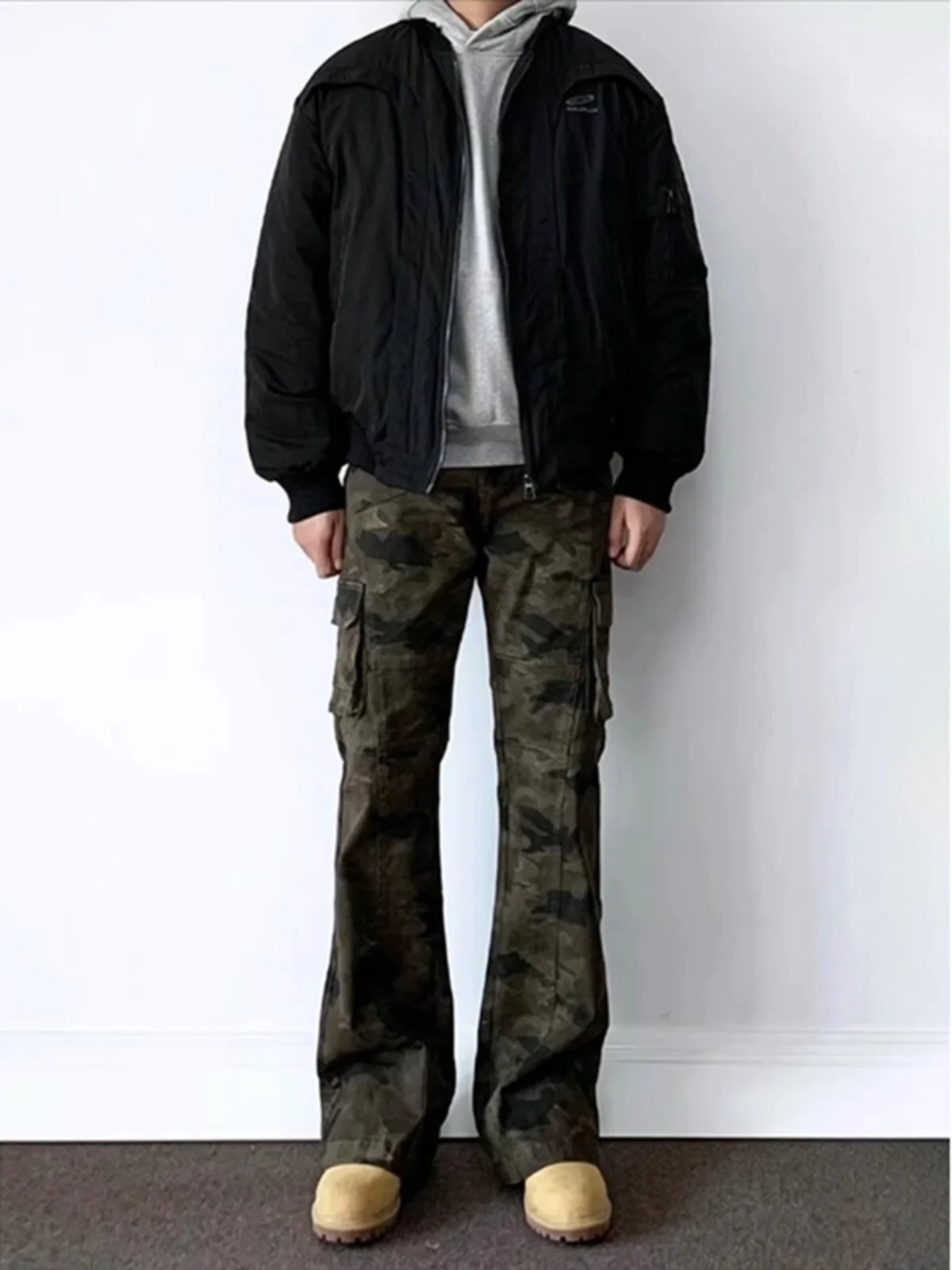 

American Retro Camouflage Bell Bot Men's Jeans Spring Autumn Sli Workwear Slim Fit Straight Leg Denim Pants