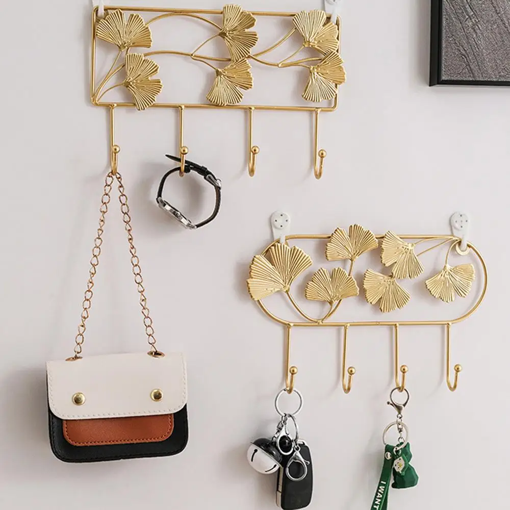 Nordic Style Golden Leaf Hook Creative Coat Cap Hanger Key Organizer Iron Art Wall Hanging Decoration Home Storage Accessories