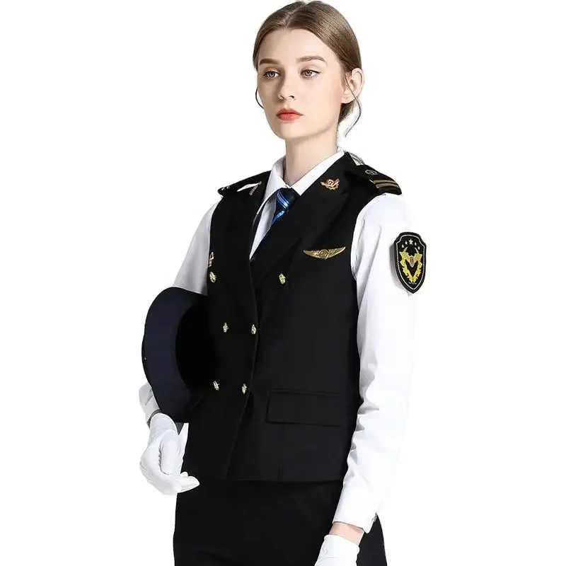 Chinese Luxury Bus High-Speed Railway Office Vest Formal Double Breasted Vest Business Ladies Waistcoat Blouse Pants Suit Women