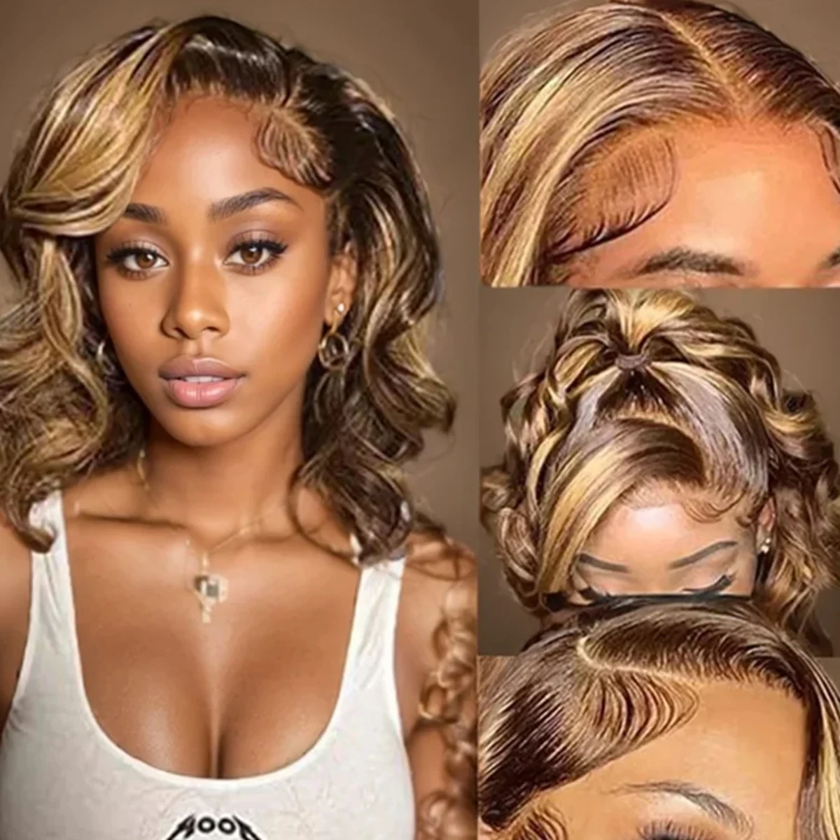 Bob Wig Remy Hair Body Wave Bob Wig Ombre Colored Human Hair Wig P4/27 T Part Lace Wig Body 13x5x1 T Part Bob 180% Density