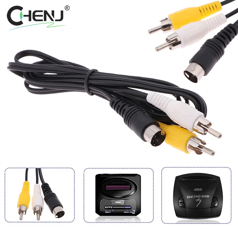 For 2/3 AV RCA Connection Cord Wire For SEGA II/MD 1.5M 3Pin Game Audio Video AV Stereo Composite Cable Accessories