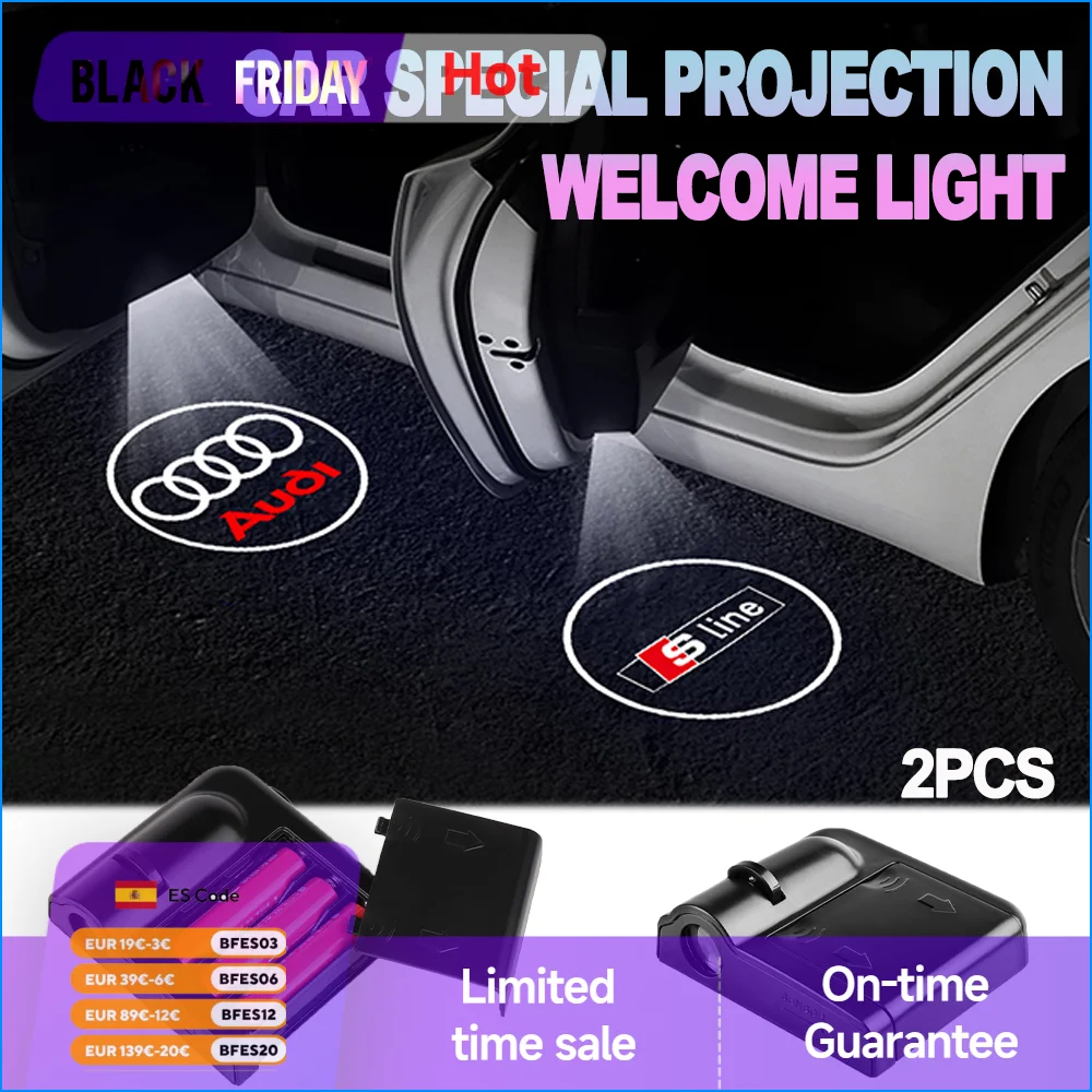 1PCS LED Car Door Magnetic attraction Welcome Light Laser Projector Logo Ghost Shadow Light Auto Accessorie For Audi Sline RS A1