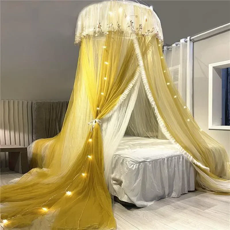 Imagem -04 - Pendurado Dome Mosquito Net Cama Canopy Romântico Double Layer Fio Cama Valance Anti-mosquito Bedcover Cortina Home Textiles Decor