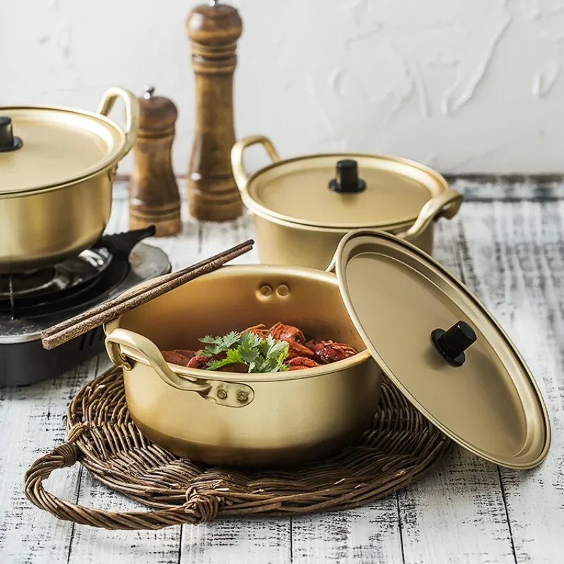 Olla de fideos Ramen, olla de sopa de aluminio con tapa, fideos, leche, huevo, sopa, olla de cocina, calentamiento rápido para utensilios de cocina