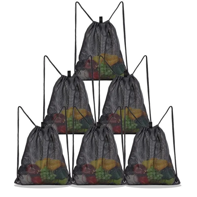 

Home Storage Bags Reusable Shopping Bag Fruit Vegetables Grocery Shopper Tool Mesh Fabric Drawstring Sack Bolsas De