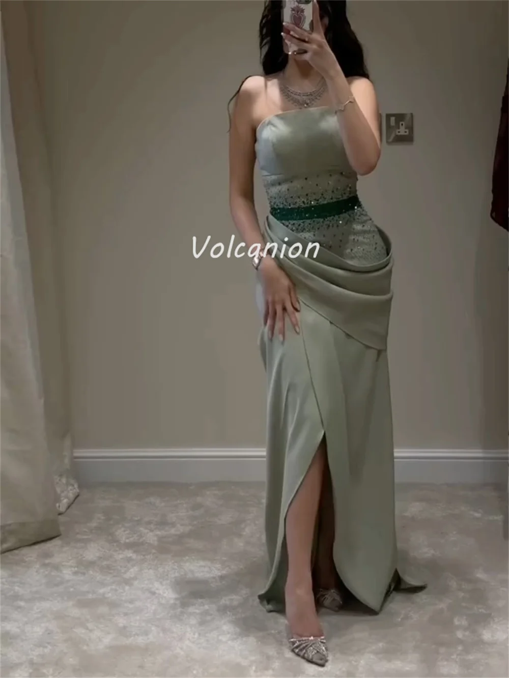 Customized Matching Fashion Jersey Pleat Ruched Draped Beading Sequined Straight Strapless Long Dresses Bespoke Occasion Dresses