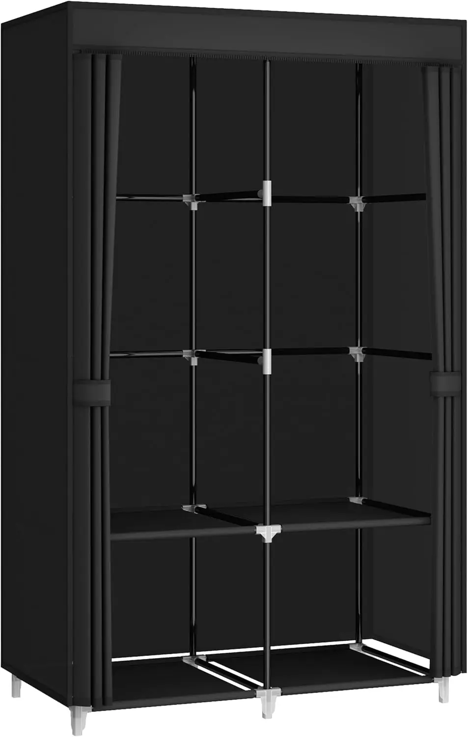 Portable Closet Wardrobe for Small Room, 35-Inch Clothing Organizer Storage Rack with 2 Clothes Hanging Rods and 4 Shelves