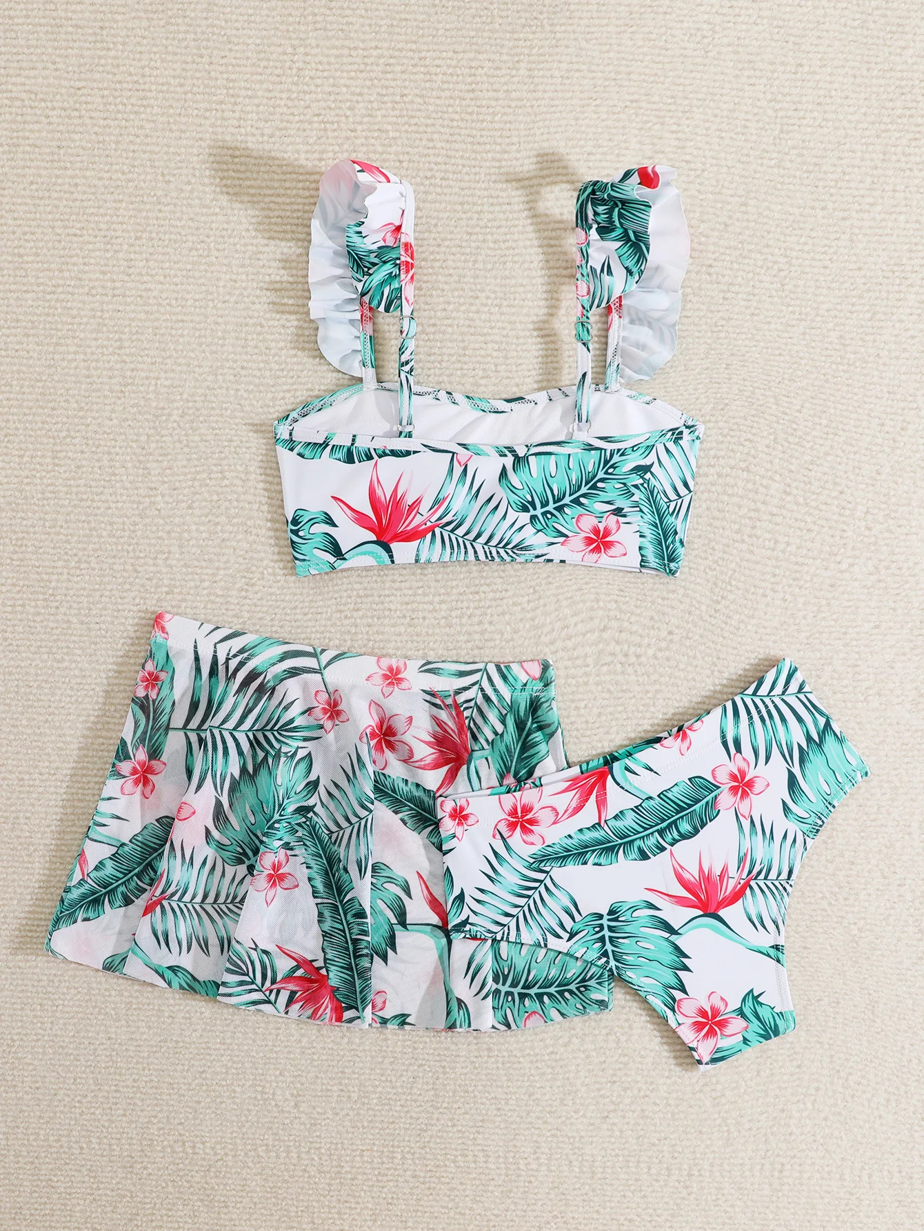 Girls 3pack Floral Print Bikini Sets Kids Swimsuit&skirts 7-12 Years Children\'s Swimwear 2024 Teens Girl Ruffle Bathing Suit