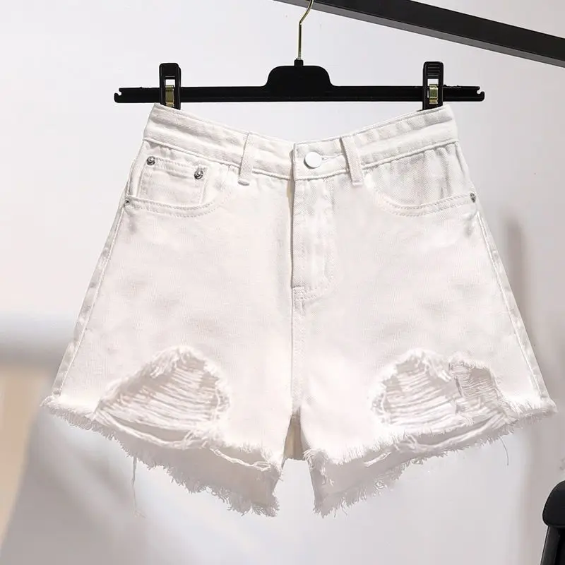 Perforated Denim Shorts for Women's 2024 Spring/summer New High Waisted Loose and Slimming A-line Versatile Wide Leg Pants