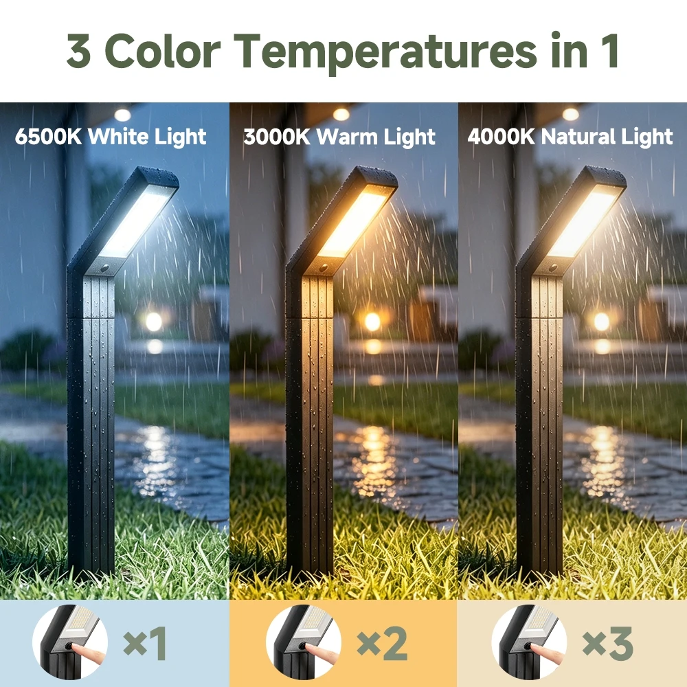 Waterproof Solar Garden Light 2-in-1 3 Colors Changing 430/635/845mm Outdoor Pathway Landscape Lamp Lawn Light Courtyard Path