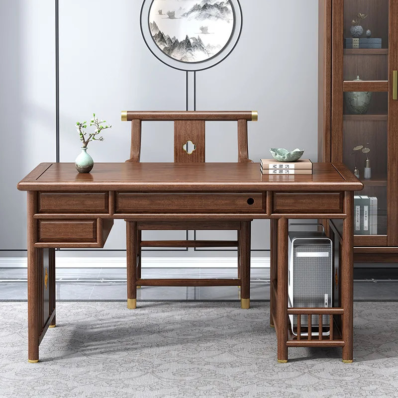 

New Chinese solid wood desk walnut light luxury modern desk home computer desk study writing table calligraphy table