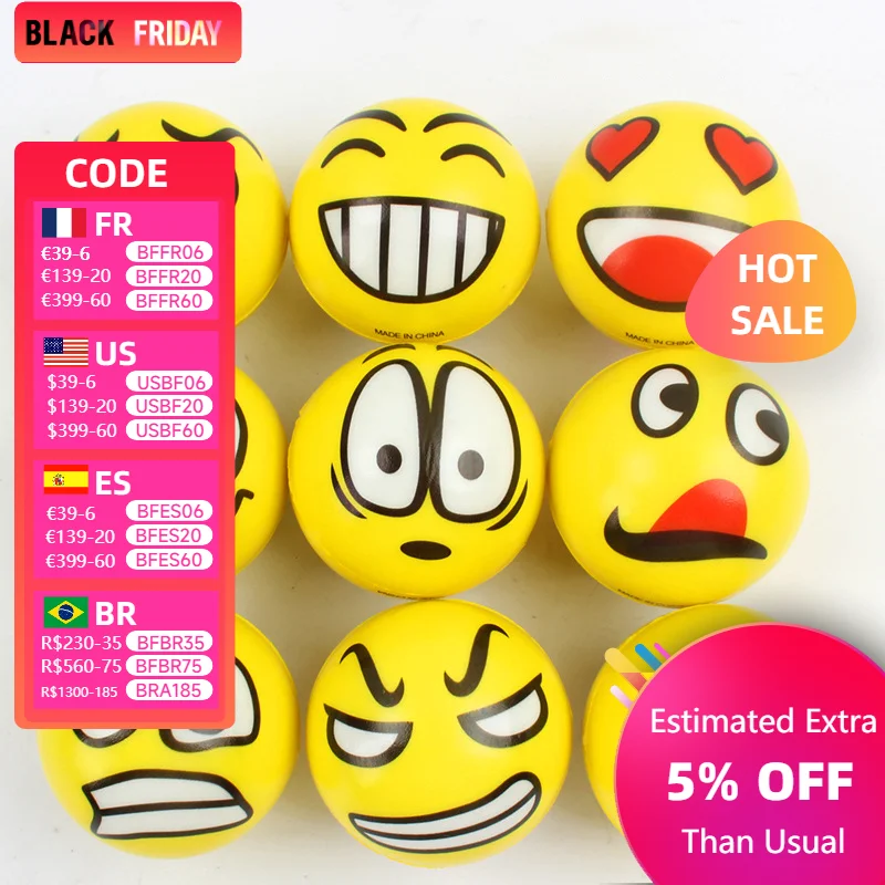 6Pcs/lot 6.3cm Smile Face Foam Ball Squeeze Stress Ball Outdoor Sports Relief Toy Hand Wrist Exercise PU Toy Balls For Children