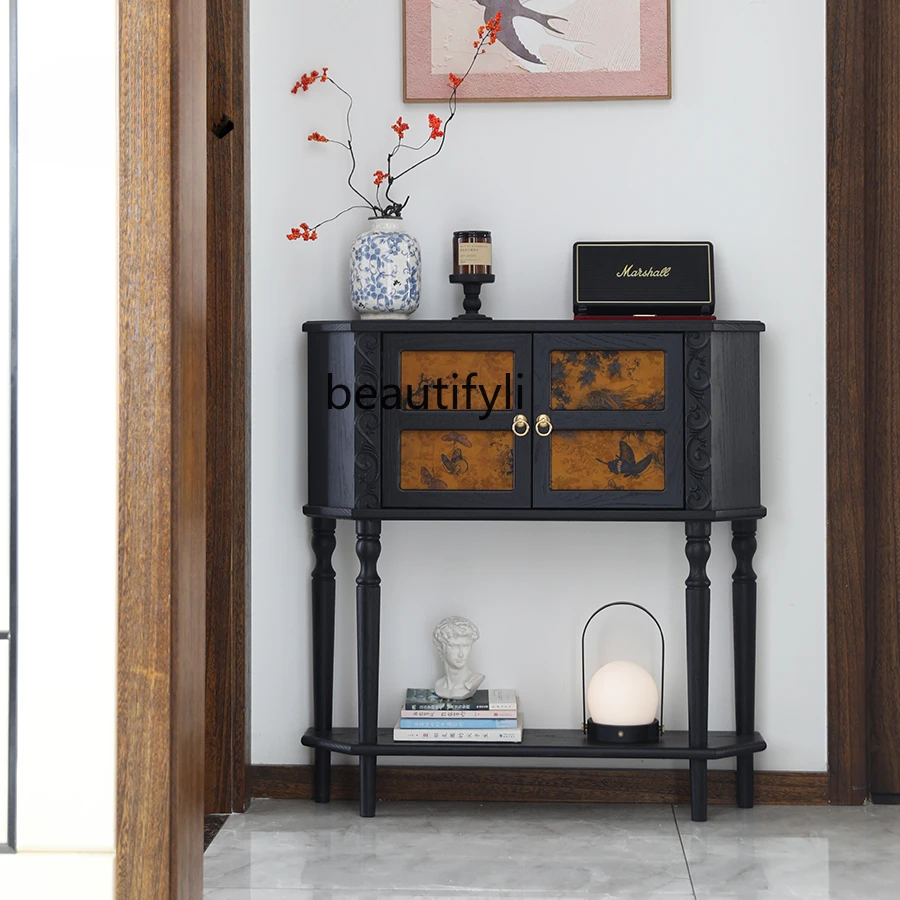 Entrance table French retro new Chinese style, living room solid wood cloud yarn Chinese style