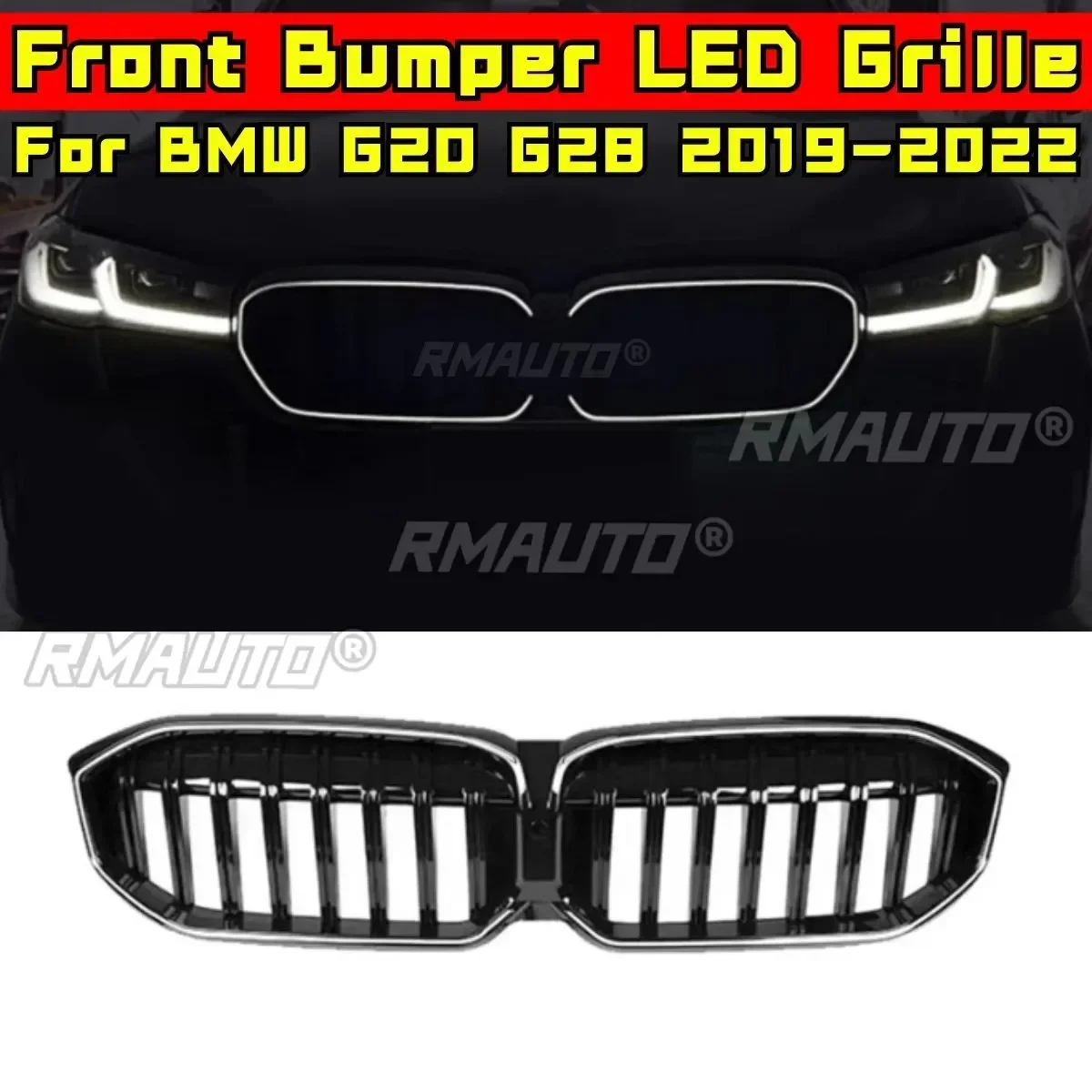 LED Front Racing Facelift Upper Radiator Grilles For BMW 3 Series G20 G28 2019-2022 Car Front Bumper Racing Grille Exterior Part