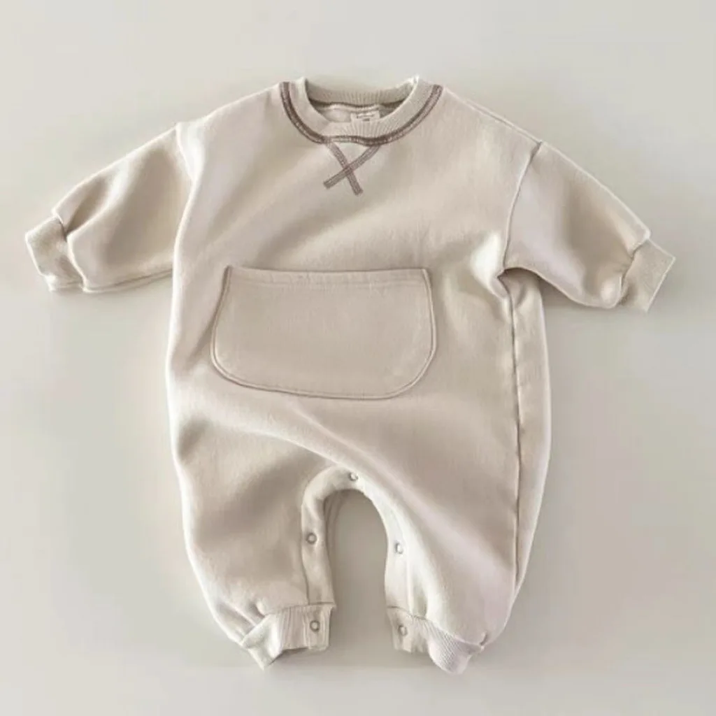 2024 Spring New Baby Long Sleeve Romper Boy Girl Newborn Large Pocket Jumpsuit Cotton Infant Versatile Casual Clothes 0-24M