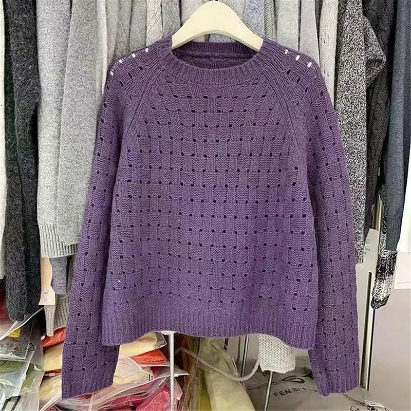 

Винтажный свитер с круглым вырезом, пуловеры, женские осенне-зимние простые универсальные трикотажные изделия с длинными рукавами, свободные теплые вязаные джемперы