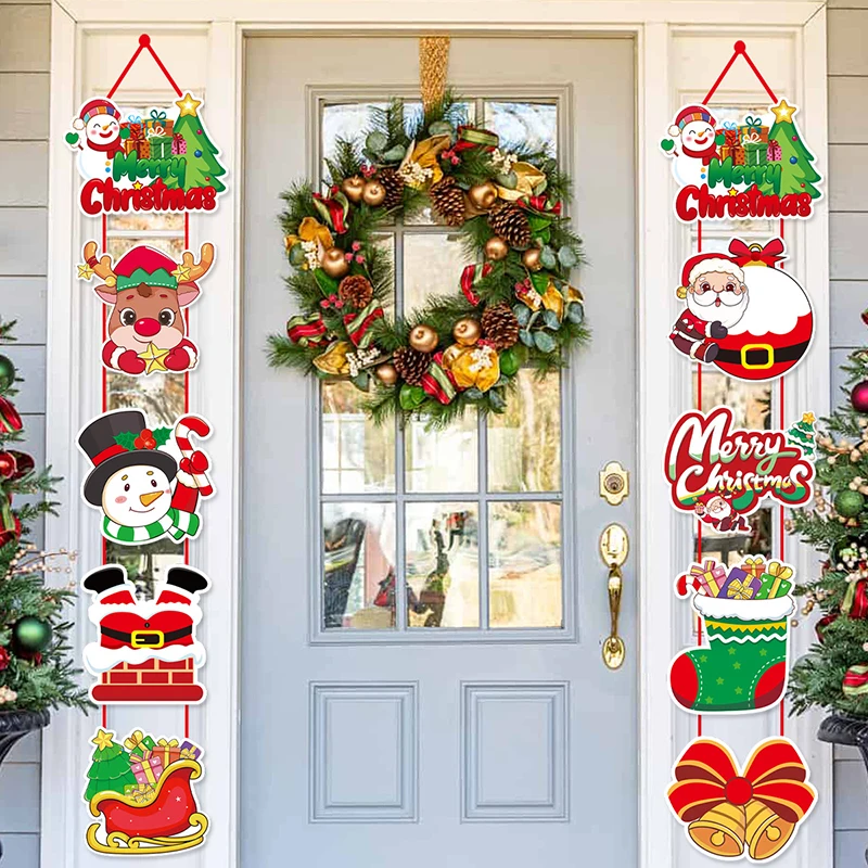 

2pcs Merry Christmas Door Hanging Ornament Banner Snowman Santa Claus Couplet Navidad Door Curtain Xmas Hanger Party Deco