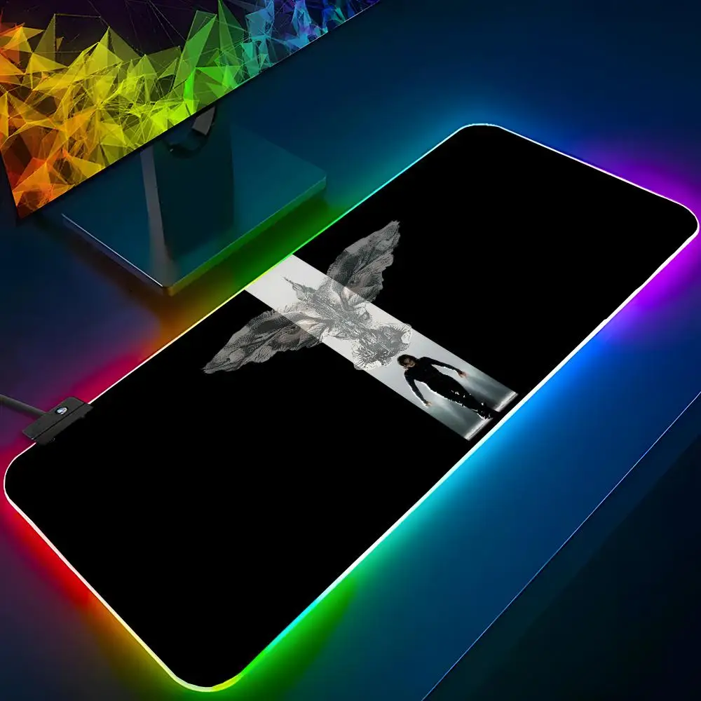 The C-Crow Horror Movie Mouse Pad RGB Backlit Mouse Pad Laptop Mouse Pad Laptop Gamer Computer Desk Gaming Accessories