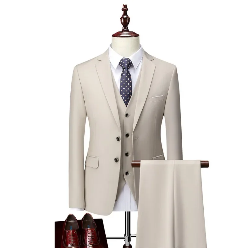 Luxuriöses 3-teiliges Set für Herren, Hochzeitsanzug, solides Business-Büroanzug, formelle Kleidung, Bräutigam-Smoking, Übergröße, Herren-Blazer +