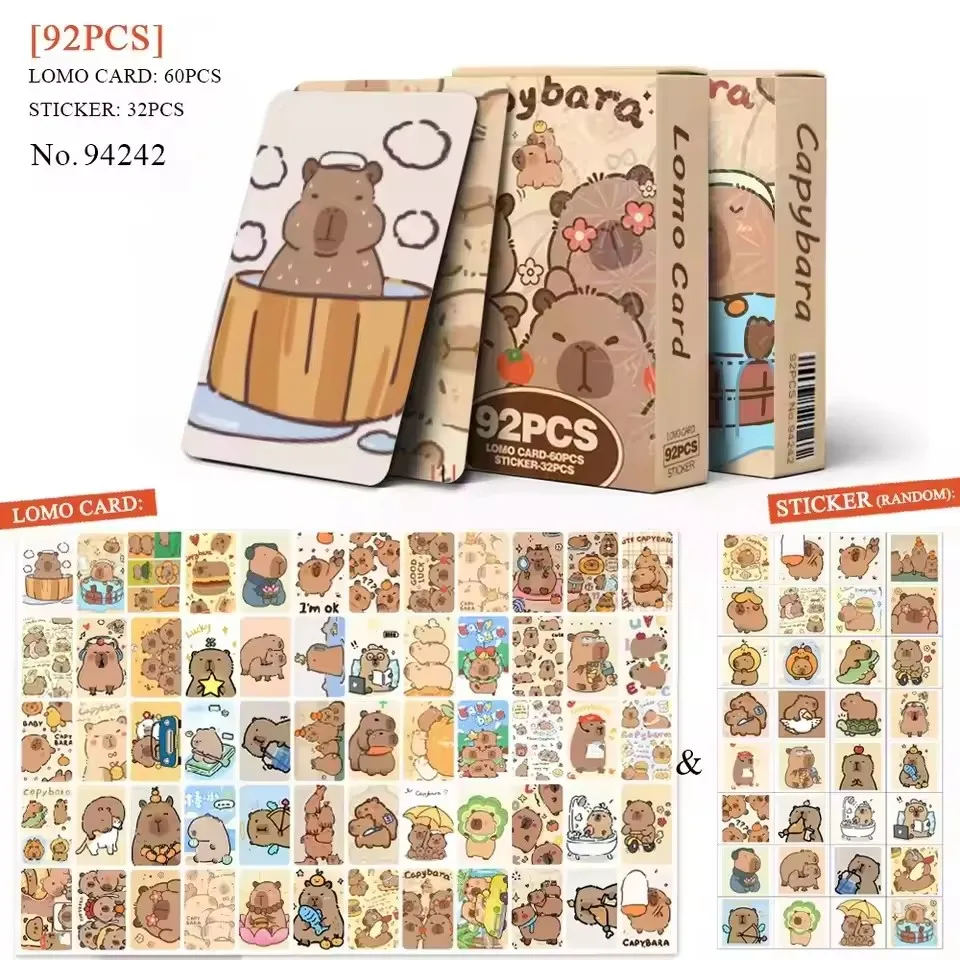 92pcs Anime Capybara Lomo Card Fun Kapibala Collection Card Puppet Gate Secret Water Porpoise Cute Strange Cosplay Sticker