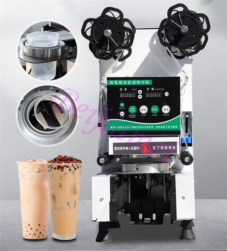 Mesin penyegel minuman teh susu mutiara kedelai kopi komersial mesin penyegel cangkir kertas plastik elektrik