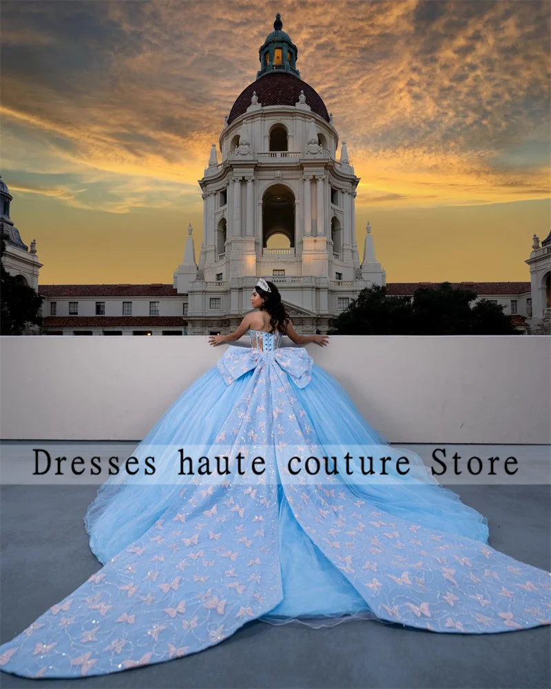 Himmelblau quince anera kleider mit s bogen ballkleid geburtstags kleid schnüren prinzessin süß 15 16 vestidos de quinceañera