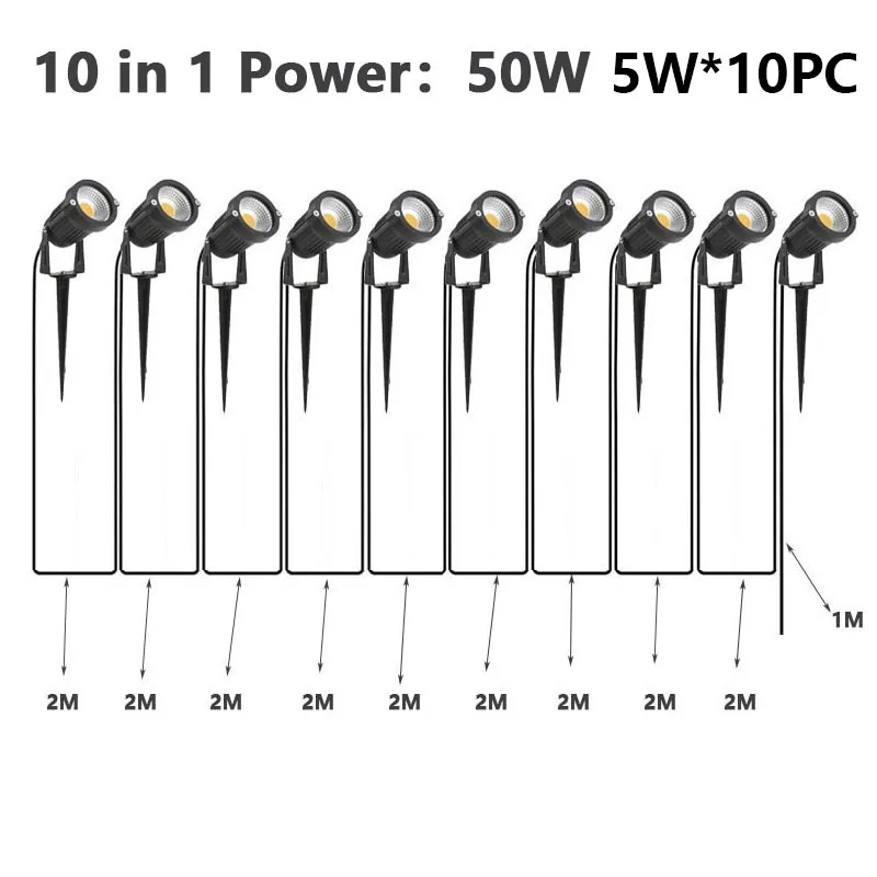 Outdoor Lawn Lamp IP65 Weatherproof 2M Connecting Wire Linking Cable 6/8 In 1 AC/DC Universal Voltage Garden Path Ground Light