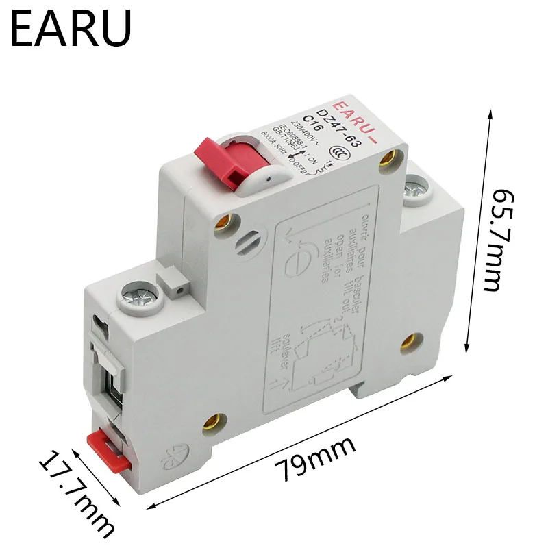 1P AC MCB DZ47-63 C Type 230/400V~ 50HZ/60HZ Mini Circuit Breaker 3A 6A 10A 16A 20A 25A 32A 40A 50A 63A Mounting 35mm Din Rail