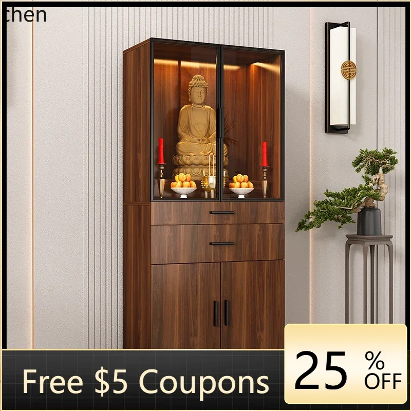 AA  Buddhist platform modern simple Buddhist cabinet with glass door God of Wealth table incense table shrine vertical cabinet
