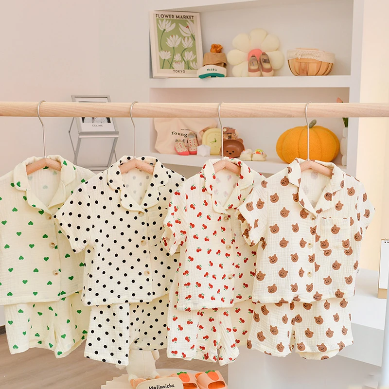 MILANCEL Summer Baby Pajama Set Cute Style Baby Home Wear Linen Sleep Wear Baby Boys Pyjama