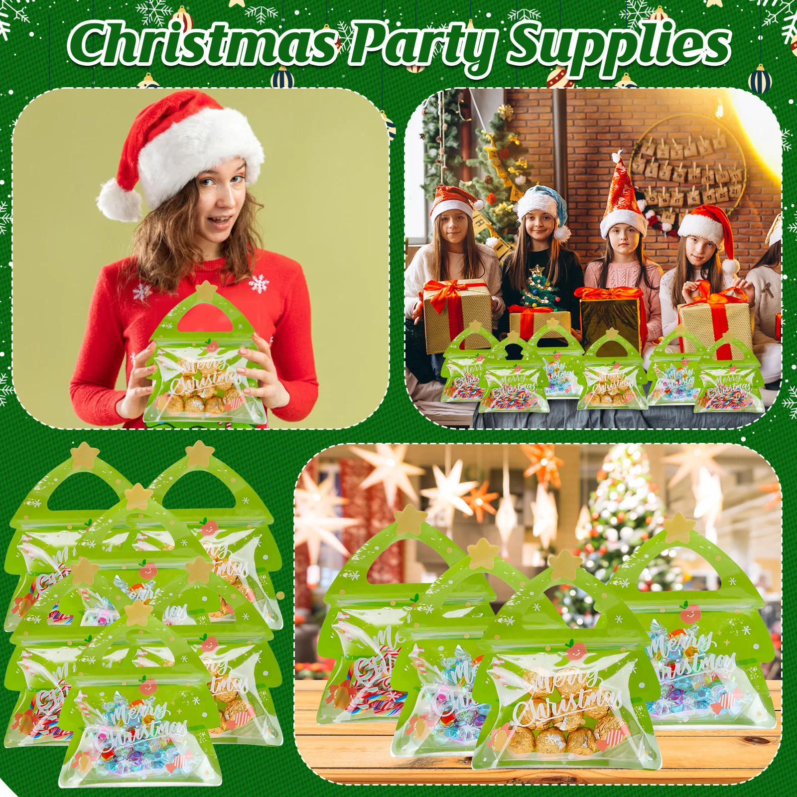 30 قطعة من أكياس حلوى عيد الميلاد، حقيبة جودي زيبلوك الأيائل، أكياس هدايا شجرة عيد الميلاد القابلة للإغلاق، حقيبة زيبلوك شفافة لطيفة على شكل إلك للحلوى، #6