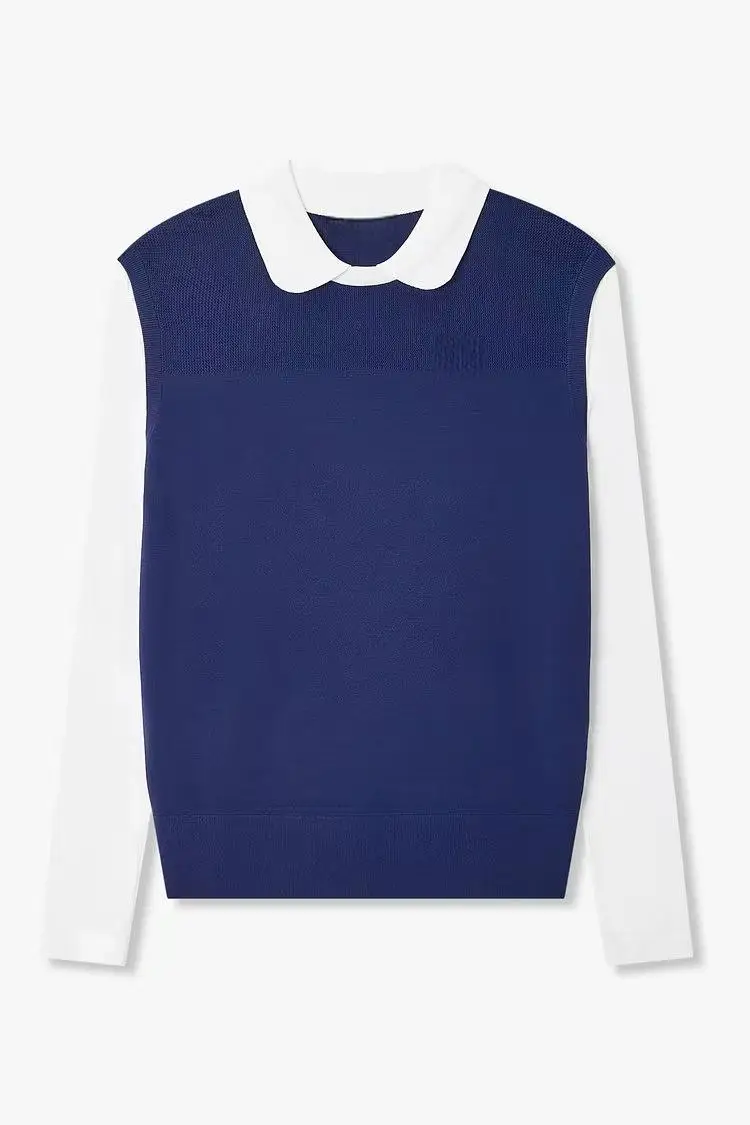 Womens Knit Spliced Elastic Golf Top Long Sleeve Comfortable Sports Wear Casual Versatile Golf Apparel