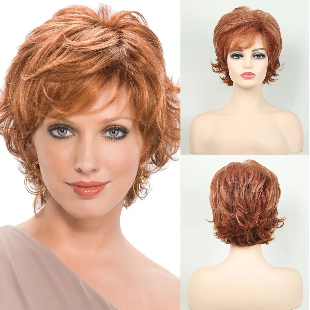 OUCEY Mixed Blonde Brown Short Wigs For Women Heat Resistant Synthetic Wig Pixie Cut Natural Looking Fake Hair Wigs