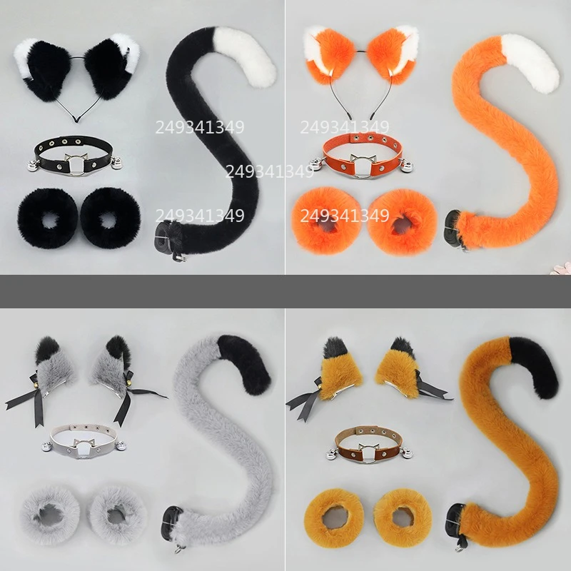 Katze Ohr und Schwanz Cosplay Requisiten Set Frau Plüsch Armband Sexy Leder Halsband mit Glocke Lolita Party Dress Up Kostüm Zubehör