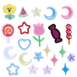 10pcs Mini Flower Candy Heart Star Moon Patches Small Embroidery Cartoon Stickers DIY Decoration Clothing Sewing Appliques