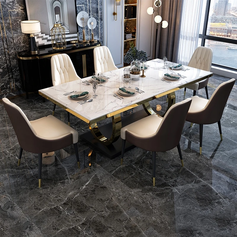 Light luxury marble dining table and chair combination, high-end rectangular dining table, small household, Hong Kong style