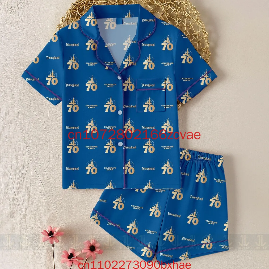 

New Disneyland 70th Anniversary Unisex Pajamas Set Fashion Women's Short Sleeved Shorts Pajamas Set