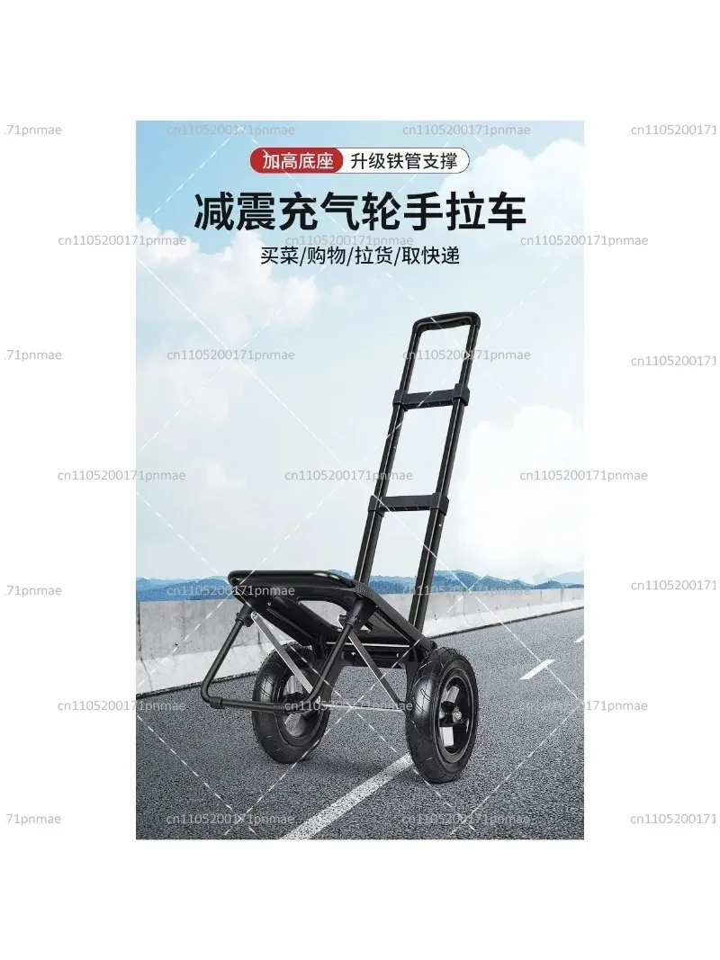 Folding Small Shopping Cart with Large Wheels, Heavy Duty Utility Wagon for  and Outdoor Use, Portable Pull Cart with Handle