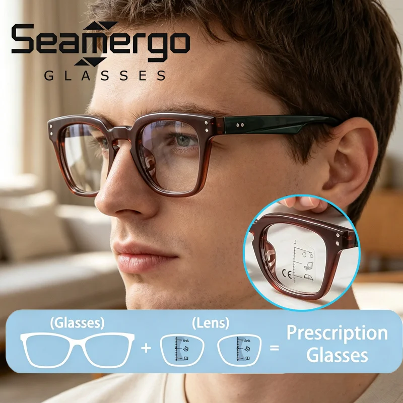 SEAMERGO Unisex Progressive Prescription Glasses Anti Blue Ray Multifocal Glasses Customization Women Men Optical Lenses Custom