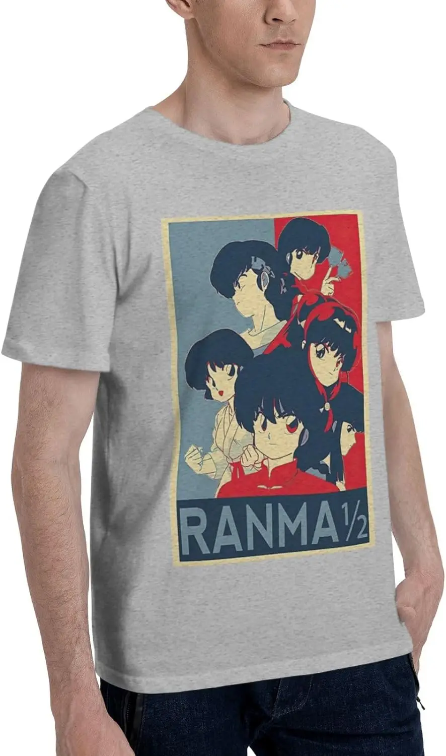 Manga Ranma ½ Shirt Cotton Crew Neck Cool Tops for Male Black