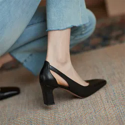 Genuine Leather Women Pumps Spring/Autumn Women Shoes Square Toe Chunky Heel Shoes for Women Sexy High Heels Women's Work Shoes