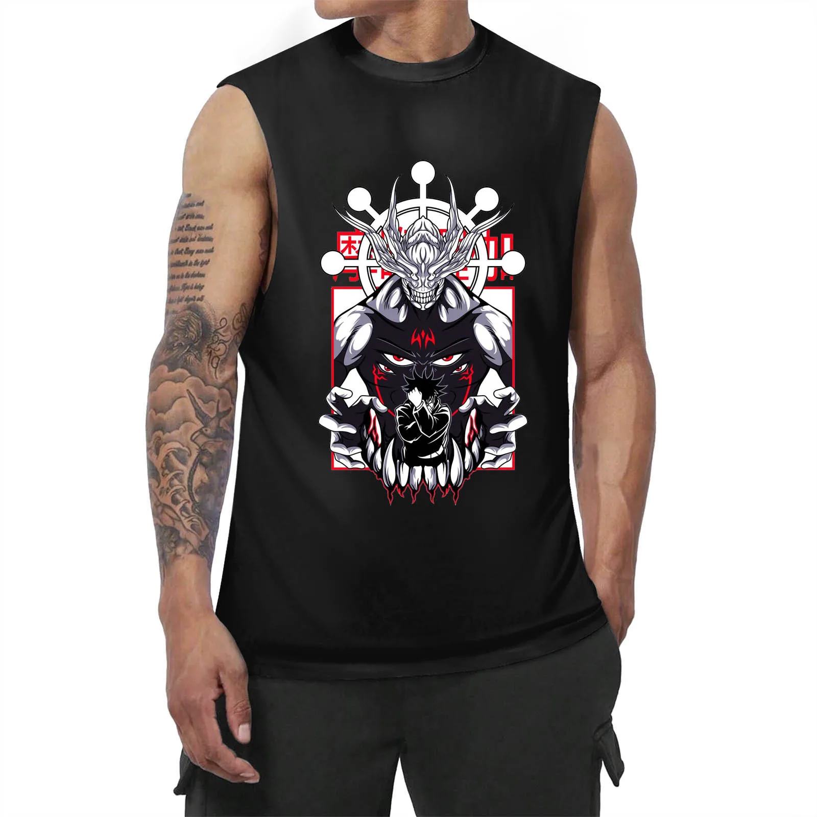 

2024 Anime Jujutsu Kaisen Print Sleeveless T-Shirt Manga Satoru Gojo Men Loose Vest Breathable Sleeveless Streetwear Tank Tops