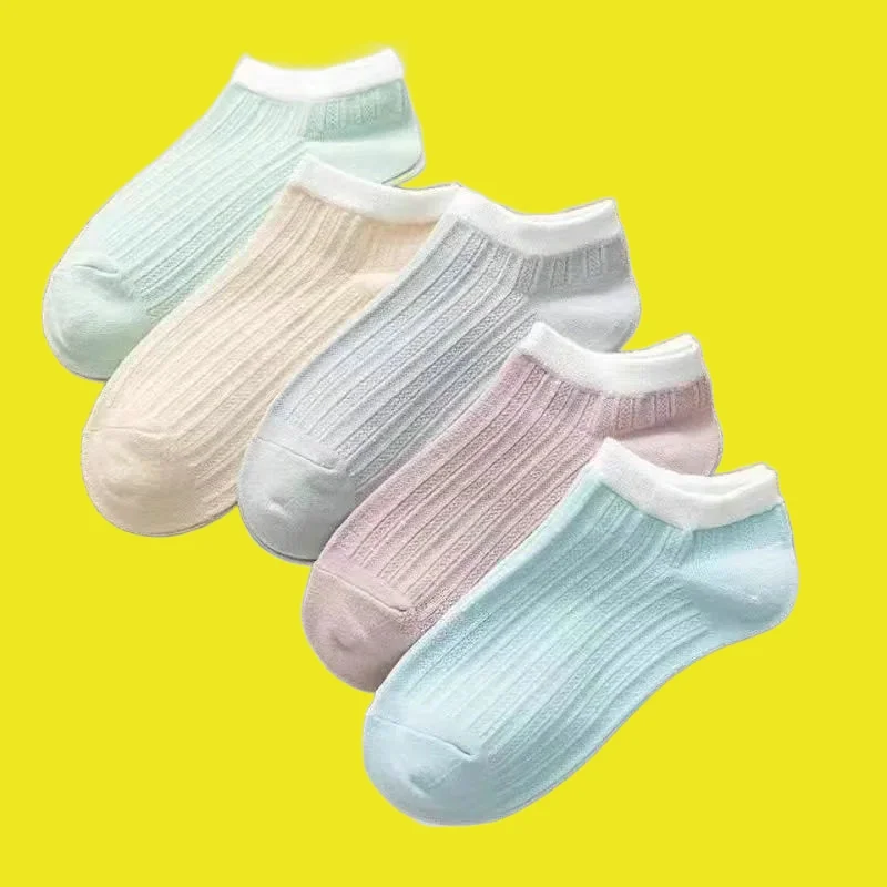 5/10 Pairs Fashion Solid Color Light Mouth Invisible Socks Candy Women's High Quality Women's Summer Thin Socks Mesh Boat Socks