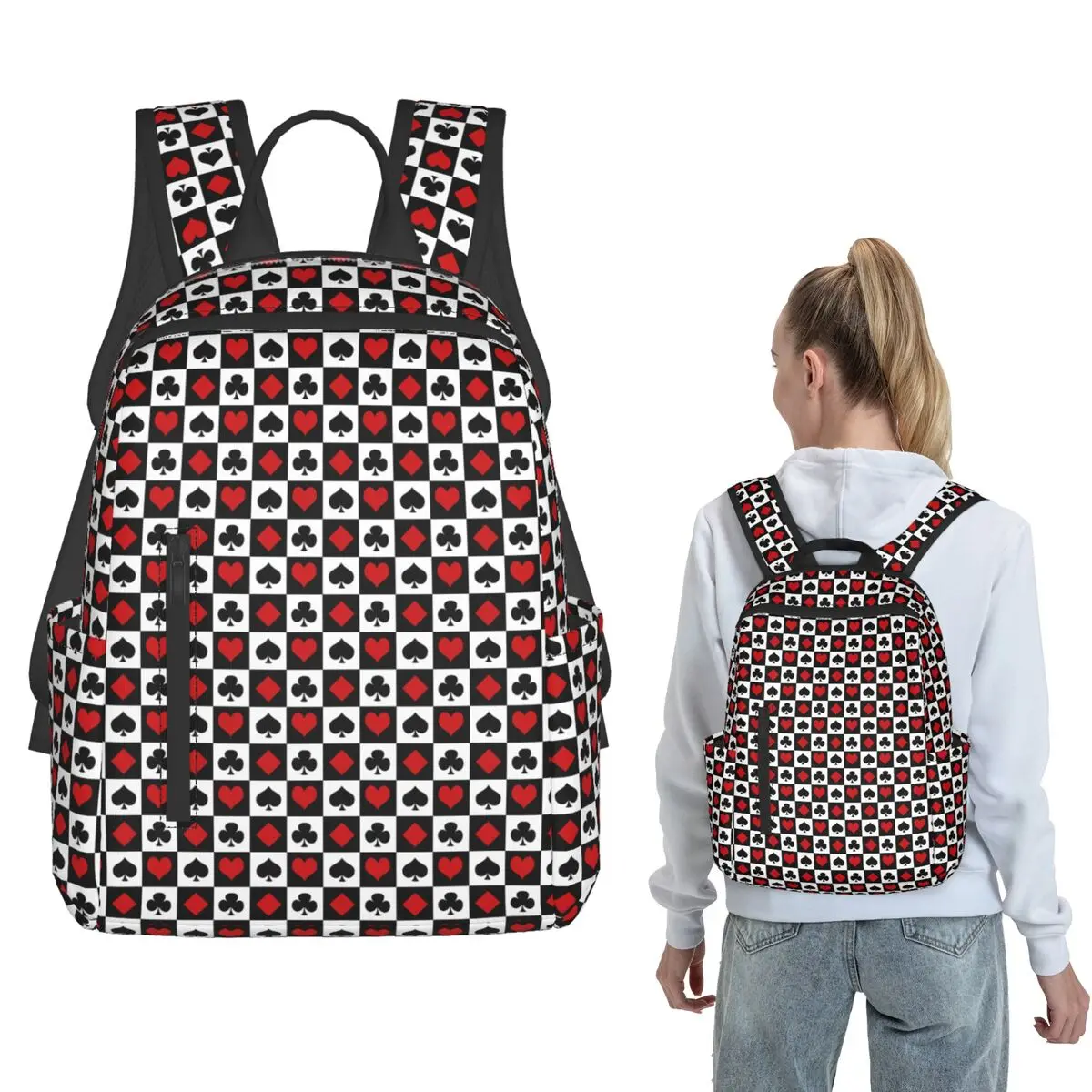 

Playing Cards Symbols Pattern Backpack Large Capacity Children BookBag School Bag Shoulder Bags for Men Women