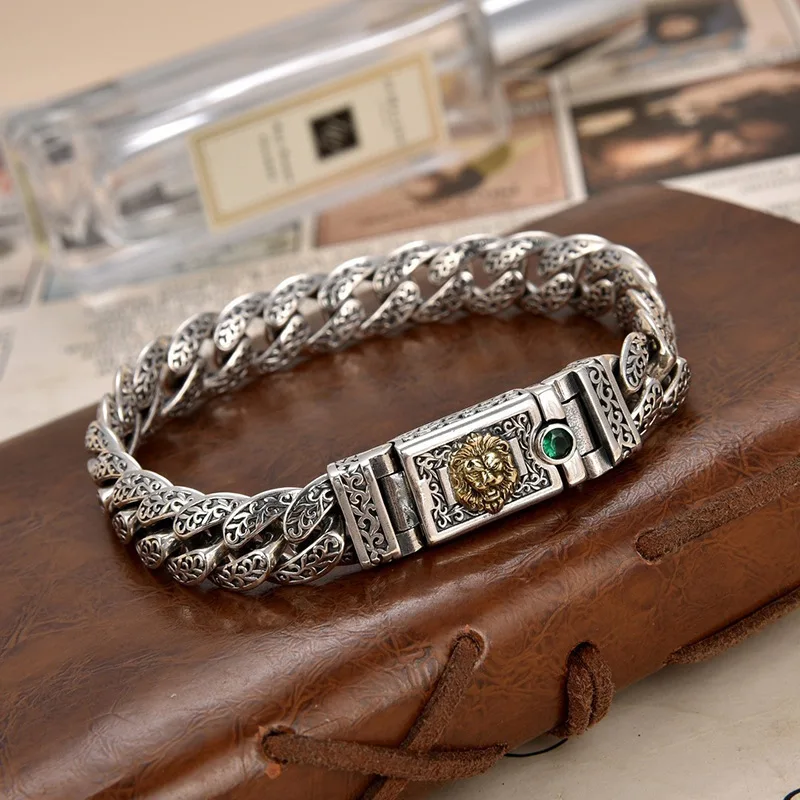 Bracelet exquisite Tang-style floral pattern a bold and trendy Thai retro design with an aged finish