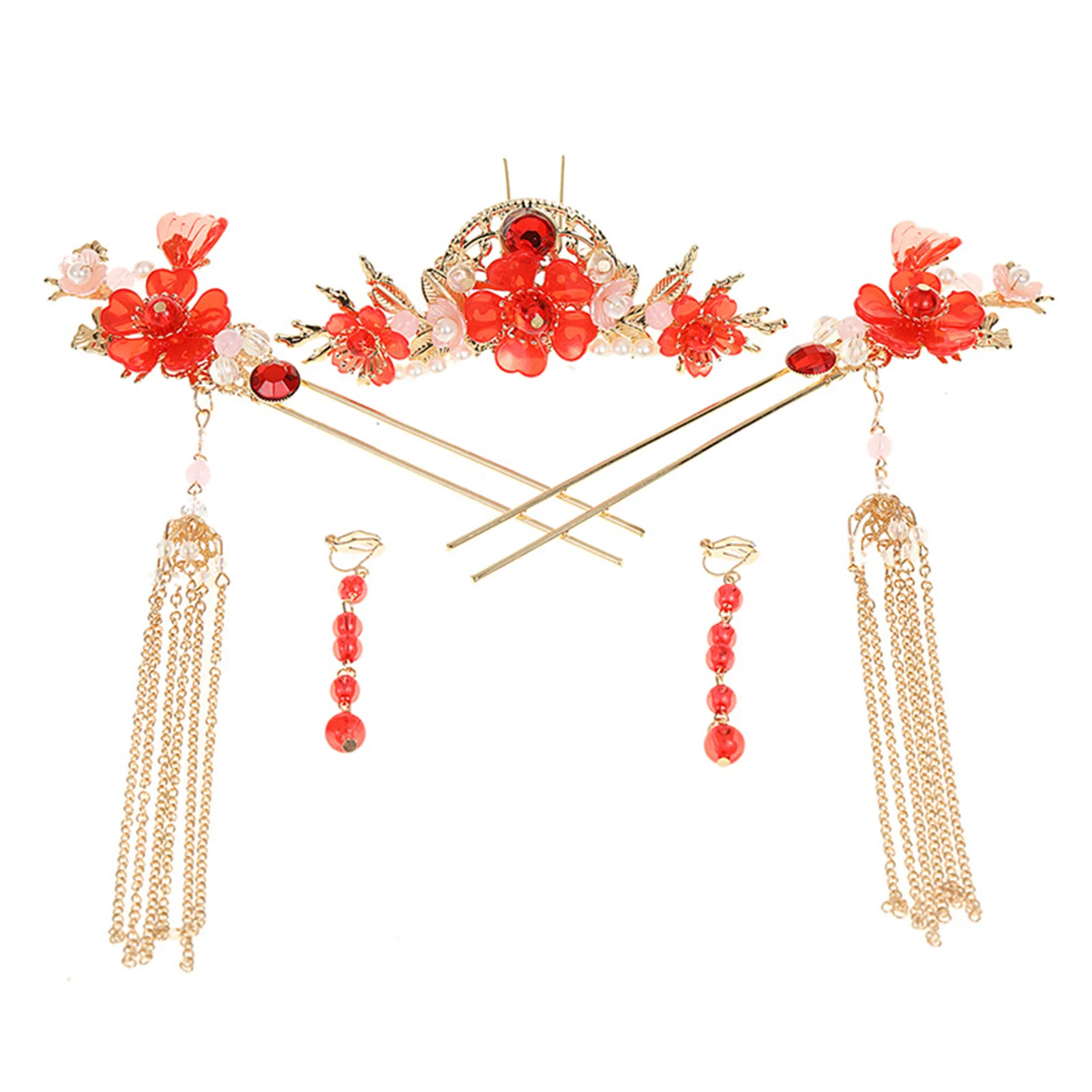 

Ancient Alloy Hairpin Earrings Set Bridal Headwear Tassel Hair Accessories Chinese Style Wedding Tiara Wedding Hair Jewelry