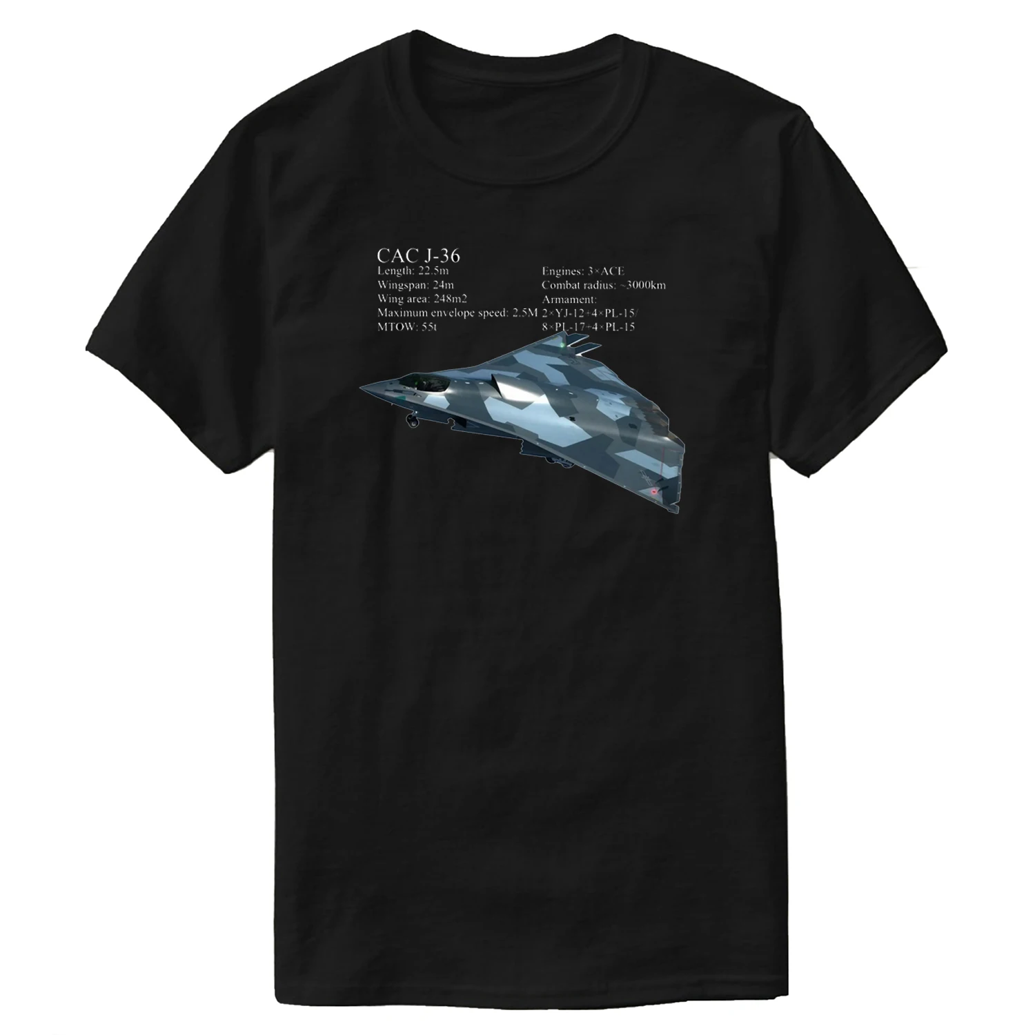 Chinese Sixth Generation J-36 Stealth Fighter T-Shirt 100% Cotton O-Neck Summer Short Sleeve Casual Mens T-shirt Size S-3XL